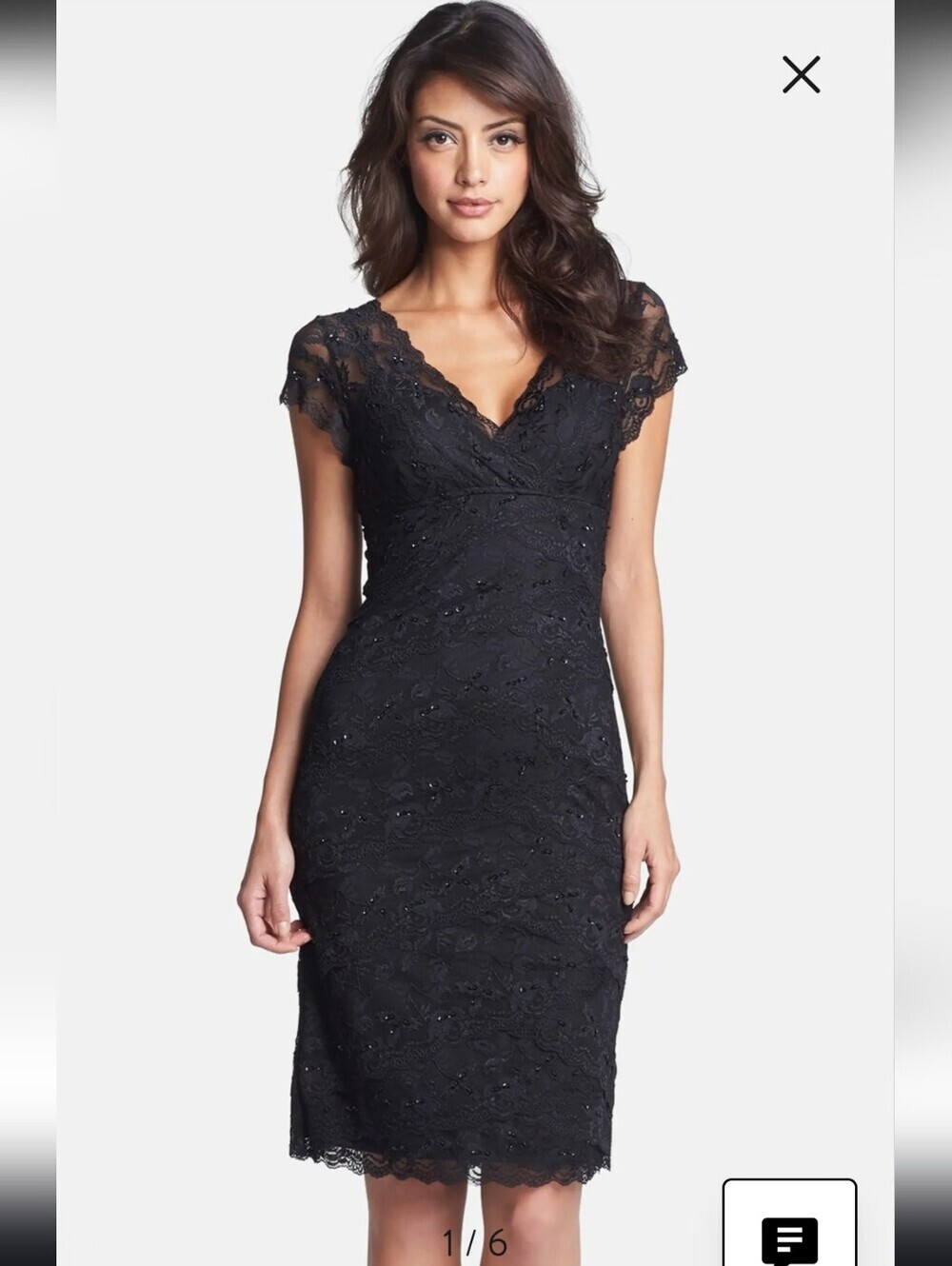 Marina Black Tiered Lace & Beaded V-neck Dress, Size 4